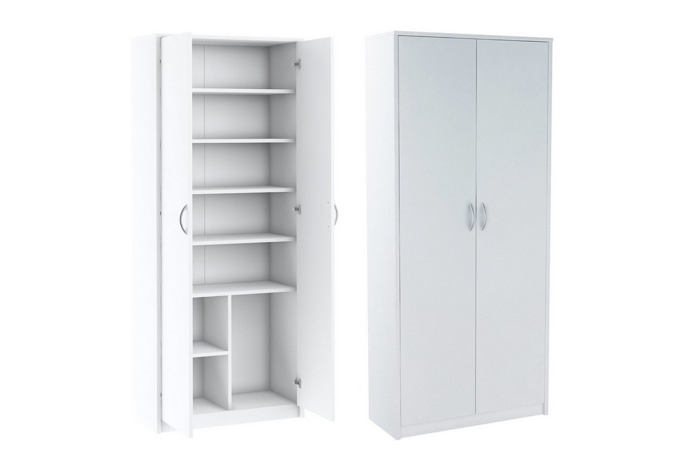 Home Collective Mehrzweckschrank mit 8 Fächern Besenschrank Haushaltsschrank (74 cm breit aus Laminatplatte und hochwertigen Polymergriffen) in mattem Finish mit 6 Einlegeböden und 2 Türen weiß von Home Collective