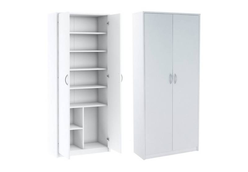 Home Collective Mehrzweckschrank mit 8 Fächern Besenschrank Haushaltsschrank (74 cm breit aus Laminatplatte und hochwertigen Polymergriffen) in mattem Finish mit 6 Einlegeböden und 2 Türen weiß von Home Collective