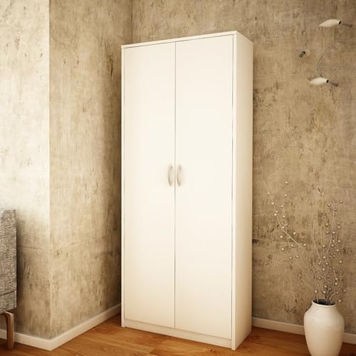 Home Collective Mehrzweckschrank mit 8 Fächern Besenschrank Haushaltsschrank in mattem Finish mit 6 Einlegeböden und 2 Türen, 74 cm breit aus Laminatplatte und hochwertigen Polymergriffen Weiß von Home Collective