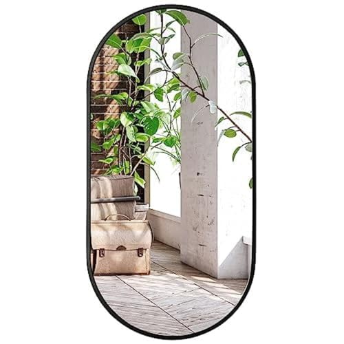 Home Collective Ovaler Spiegel 100x50 cm mit schwarz lackiertem Aluminiumrahmen für Badezimmer Flur und Wohnzimmer industrieller Loft-Stil vielseitiges Design langlebiges von Home Collective
