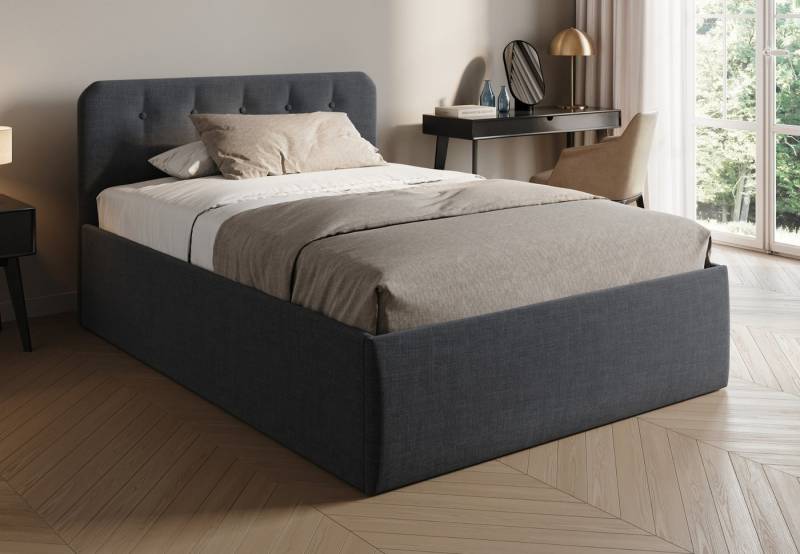 Home Collective Polsterbett Bett mit Stauraum, verstellbarem Lattenrost & Matratze, viele Größen (Größen: 100x200 120x200 140x200 160x200 180x200 200x200, hochwertiger Strukturstoff, made in Germany), wählbare Matratze Federkern oder Kaltschaum, Anthrazit von Home Collective