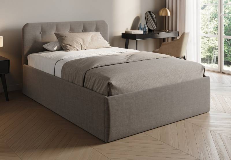 Home Collective Polsterbett Bett mit Stauraum, verstellbarem Lattenrost & Matratze, viele Größen (Größen: 100x200 120x200 140x200 160x200 180x200 200x200, hochwertiger Strukturstoff, made in Germany), wählbare Matratze Federkern oder Kaltschaum, Beige von Home Collective