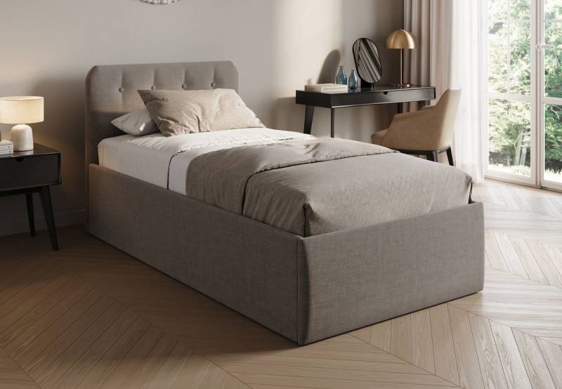 Home Collective Polsterbett Bett mit Stauraum, verstellbarem Lattenrost & Matratze, viele Größen (Größen: 100x200 120x200 140x200 160x200 180x200 200x200, hochwertiger Strukturstoff, made in Germany), wählbare Matratze Federkern oder Kaltschaum, Beige von Home Collective