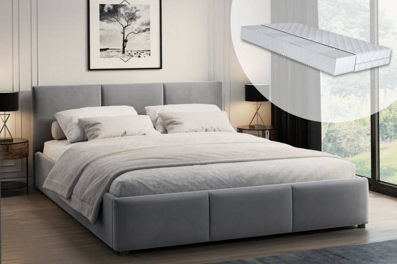 Home Collective Polsterbett Bett 140x200/160x200 Doppelbett Bettgestell mit Lattenrost & Stauraum (140x200 cm), hydraulischer Bettkasten, gepolstert in beige Samt mit Matratze von Home Collective
