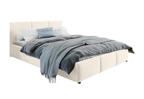 Home Collective Polsterbett Doppelbett 140x200 und 160x200 cm Samt beige mit Matratze | mit Lattenrost aus Metall und Stauraum mit hydraulischem Bettkasten | 160x200 cm von Home Collective