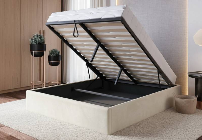 Home Collective Polsterbett Bett Doppelbett Bettgestell mit Lattenrost & Stauraum, platzsparend ohne Kopfteil, weiche Samtpolsterung, 120x200 cm beige Home Collective Polsterbett Bett Doppelbett Bettgestell mit Lattenrost & Stauraum, platzsparend ohne Kopfteil, weiche Samtpolsterung, 120x200 cm beige von Home Collective