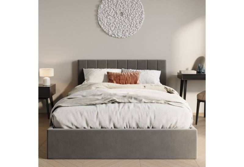 Home Collective Polsterbett mit Stauraum und Lattenrost Doppelbett Gepolstertes Bett, hydraulischer Bettkasten Kopfteil verstellbar 160x200 samt dunkelgrau von Home Collective