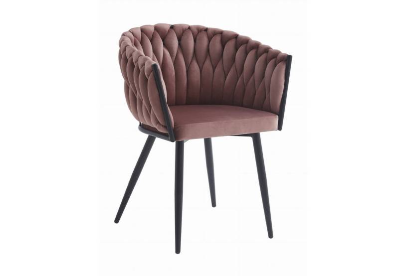 Home Collective Polsterstuhl mit gestepptem Design, Gepolstert ergonomisch 79 cm Höhe (Schreibtischstuhl geeignet für Wohnzimmer, Büro, Schlafzimmer, Esszimmer, 61 cm Breite), dunkelrosa Samtsitz mit schwarzen Metallbeinen 110 kg belastbar von Home Collective