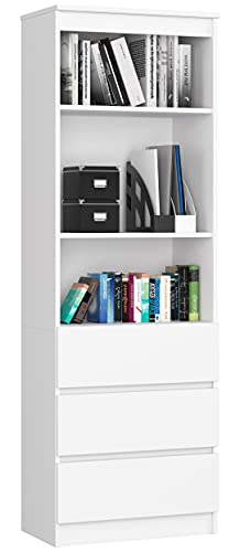 Home Collective Schrank Büroregal Bücherregal Regal weiß 60cm breit 180cm hoch, mit 3 Schubladen von Home Collective