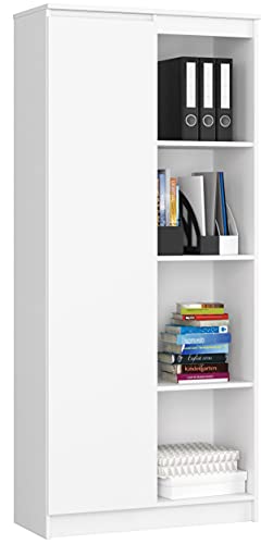 Home Collective Schrank Büroregal Bücherregal Regal weiß 80cm breit 180cm hoch, mit Tür und 4 Fächern von Home Collective