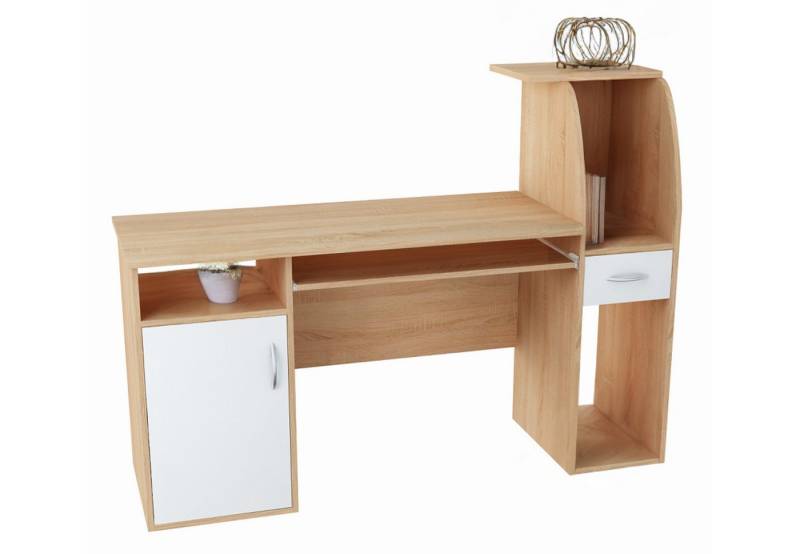 Home Collective Schreibtisch Computertisch Bürotisch mit 2 Einlegeböden aus Schichtstoffplatte (Griffe aus hochwertigem Polymer, ideal für Büro, Wohnzimmer oder Jugendzimmer, 112 cm hoch, 150 cm breit), mit geräumiger Arbeitsplatte und Stauraum in sonoma weiß von Home Collective