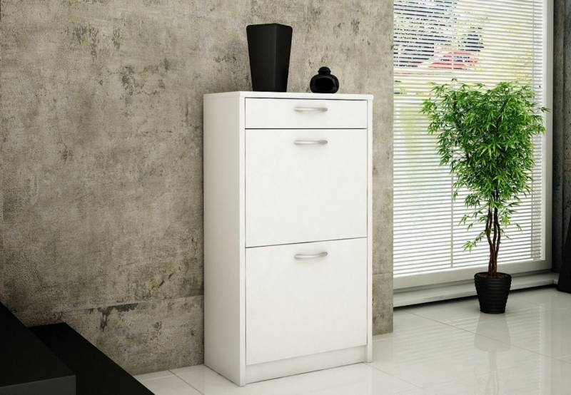 Home Collective Schuhschrank mit 1 Schublade und 2 Klappen, Schuhregal mit 3 Fächern (matte Oberfläche, platzsparende Schuhaufbewahrung) weiche abgerundete Kanten, 50 cm breit, laminierte Platte weiß von Home Collective