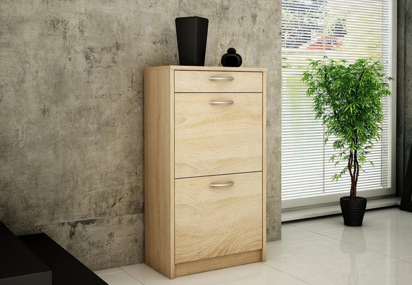 Home Collective Schuhschrank mit 1 Schublade und 2 Klappen, Schuhregal mit 3 Fächern (matte Oberfläche, platzsparende Schuhaufbewahrung) weiche abgerundete Kanten, 50 cm breit, laminierte Platte sonoma von Home Collective
