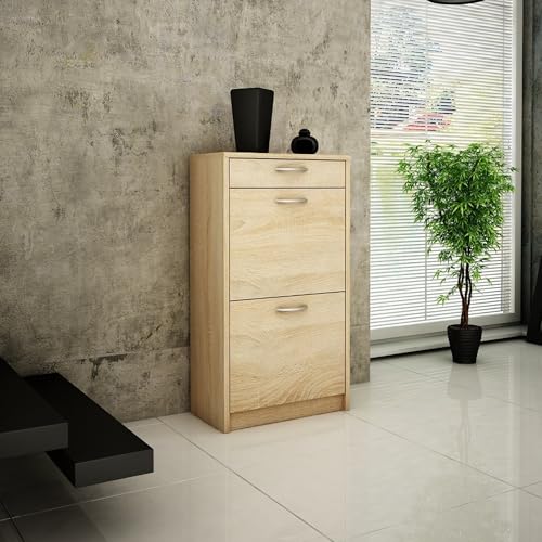 Home Collective Schuhschrank mit 1 Schublade und 2 Klappen Schuhregal mit 3 Fächern weiche abgerundete Kanten 50cm breit laminierte Platte in matt platzsparende Schuhaufbewahrung Sonoma von Home Collective