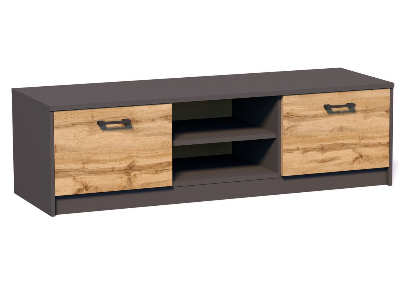 Home Collective TV-Schrank 120cm breit Lowboard mit matter Oberfläche Fernsehtisch (abgerundete Kante und Metall-Rollschienen Fernsehkommode) mit 2 Türen und 1 Regal, aus laminiertem Board graphit Eiche von Home Collective