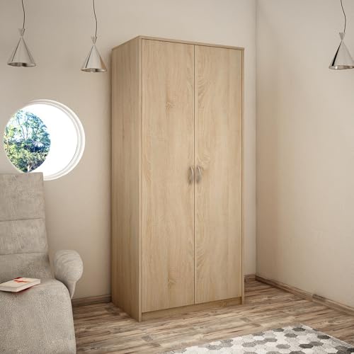 Kleiderschrank mit 2 Türen, 1 Kleiderstange, 1 Einlegeboden, Garderobenschrank 85 cm breit Schrank matte Oberfläche, aus laminierter Platte, ideal für Schlafzimmer, Wohnzimmer, Flur sonoma von Home Collective