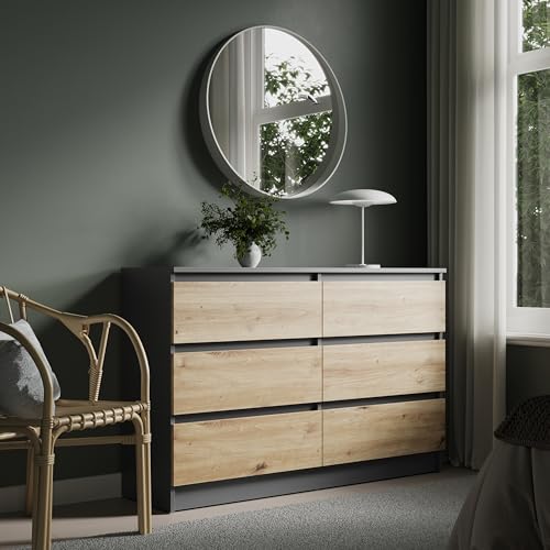 Kommode 120cm breit mit 6 Schubladen Kommode anthrazit artisan-eiche Holz Schrank Kommode mit Schubladen Sideboard Highboard Anrichte Schlafzimmer Wohnzimmer Flur Büro Organizer Breite 120 cm von Home Collective