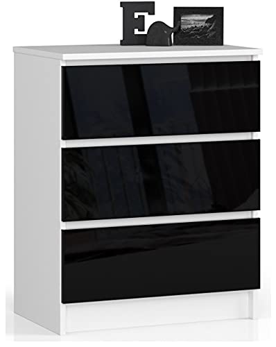 Home Collective Kommode in schwarz Hochglanz mit 3 geräumigen Schubladen, 60 cm breit, 77 cm hoch Kommode Schlafzimmer Flur Wohnzimmer Organizer mit Schubladen Holz Highboard Sideboard Schrank von Home Collective