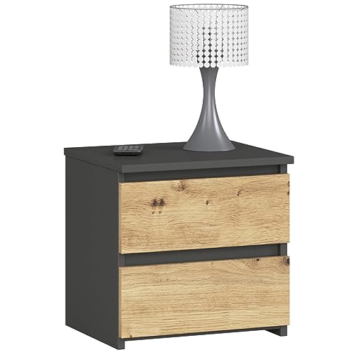 Kommode mit 2 Schubladen Kommode Schlafzimmer Flur Wohnzimmer Organizer Kommode mit Schubladen 40 cm breit 40 cm hoch | graphit-Artisan Eiche Holz Highboard Sideboard Mehrzweckschrank Schrank schmal von Home Collective