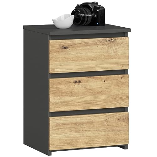 Kommode mit 3 Schubladen Kommode Schlafzimmer Flur Wohnzimmer Organizer Kommode mit Schubladen 40 cm breit 57 cm hoch | graphit-Artisan Eiche Holz Highboard Sideboard Mehrzweckschrank Schrank schmal von Home Collective