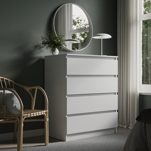 Home Collective Kommode mit 4 Schubladen 80x100 cm Kommode weiß schmal Holz Schrank Sideboard Highboard Anrichte Schlafzimmer Wohnzimmer Flur Büro Organizer Breite 80 cm Höhe 100 cm von Home Collective