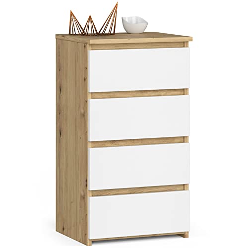 Kommode mit 4 Schubladen Kommode Schlafzimmer Flur Wohnzimmer Organizer Kommode mit Schubladen 40 cm breit 74 cm hoch | Artisan Eiche-weiß Highboard Sideboard Mehrzweckschrank Schrank schmal von Home Collective
