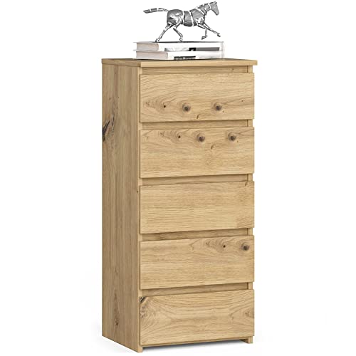 Kommode mit 5 Schubladen Kommode Schlafzimmer Flur Wohnzimmer Organizer Kommode mit Schubladen 40 cm breit 92 cm hoch | Artisan Eiche Highboard Sideboard Mehrzweckschrank Schrank schmal von Home Collective
