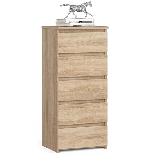 Home Collective Kommode mit 5 Schubladen Kommode Schlafzimmer Flur Wohnzimmer Organizer 40 cm breit 92 cm hoch | Sonoma Eiche Highboard Sideboard Mehrzweckschrank Schrank schmal von Home Collective