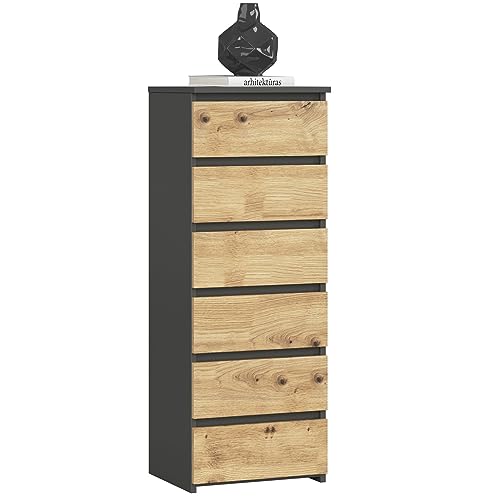 Kommode mit 6 Schubladen Kommode Schlafzimmer Flur Wohnzimmer Organizer Kommode mit Schubladen 40 cm breit 109 cm hoch | graphit Artisan Eiche Holz Highboard Sideboard Mehrzweckschrank Schrank schmal von Home Collective