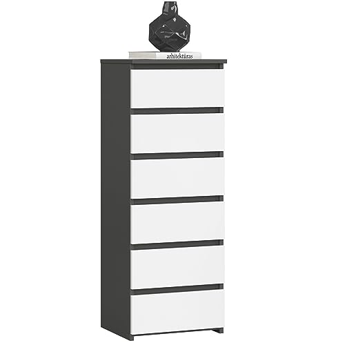 Kommode mit 6 Schubladen Kommode Schlafzimmer Flur Wohnzimmer Organizer Kommode mit Schubladen 40 cm breit 109 cm hoch | graphit weiß Holz Highboard Sideboard Mehrzweckschrank Schrank schmal von Home Collective