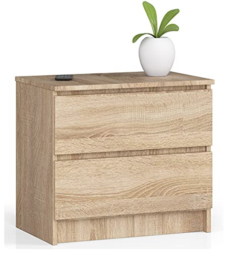 Kommode mit Zwei Schubladen, elegant, für minimalistische Innenräume, 60x40x55cm, Wohnzimmer, Schlafzimmer, Flur, Schrank, Sideboard, Highboard, viel Stauraum, Sonoma von Home Collective