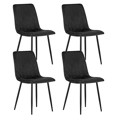 Polsterstuhl Esszimmerstuhl Wohnzimmerstuhl Stuhl Bequemes und strapazierfähiges Design mit schwarzem Samtsitz und schwarz lackierten Metallbeinen, 90 cm Höhe, 120 kg Belastbarkeit 4er Set von Home Collective