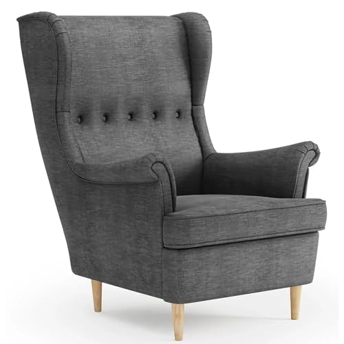 Sessel Ohrensessel Relaxsessel Sessel Wohnzimmer Polstersessel Lesesessel Fernsehsessel | Ergonomisch & Komfortabel | Hohe Rückenlehne, Holzbeine | 81x90x101 cm (BxTxH) | Dunkelgrau von Home Collective