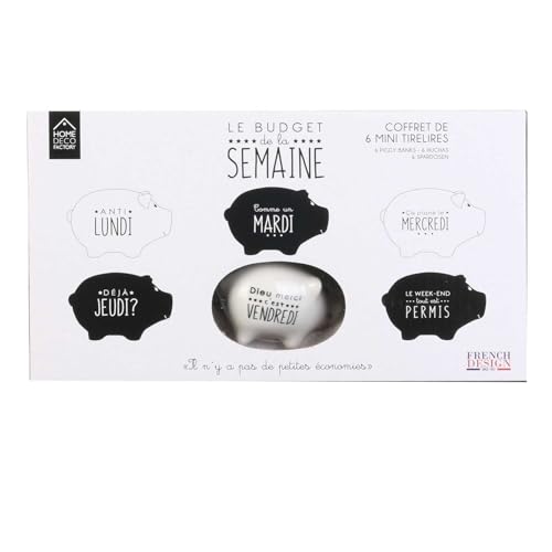 Home Deco Factory, TI3080, Sparen mit Spaß : Set von 6 Mini Sparbüchsen Schwein Wochenkalender, Weiß und Schwarz Design mit Nachricht für Jeden Tag der Woche, von HOME DECO FACTORY