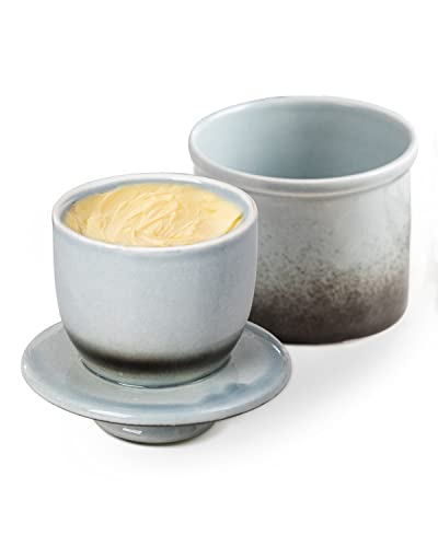 HOME DECOR Keramik Butterdose, französische Butterdose, butterglocke mit Deckel, für frische und streichfähige Butter - Farbverlauf grau von HOME DECOR