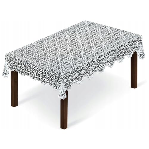 Home Dekorator Tischdeckchen aus Spitzenstoff 100x150cm | Weiße Tischdecke mit Blüten Spitze in Grau | Frühlingstischdecke für Esszimmer und Wohnzimmer | Tischtuch Rechteckig von Home Dekorator