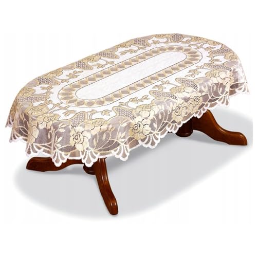 Home Dekorator Tischdeckchen aus Spitzenstoff 130x180cm | Tischdecke Spitze Vintage in Cremefarben mit Goldmuster | Frühlingstischdecke für Esszimmer und Wohnzimmer | Tischtuch Oval Home Dekorator Tischdeckchen aus Spitzenstoff 130x180cm | Tischdecke Spitze Vintage in Cremefarben mit Goldmuster | Frühlingstischdecke für Esszimmer und Wohnzimmer | Tischtuch Oval von Home Dekorator
