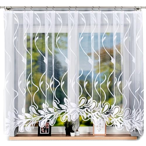 Home Dekorator Vorhänge Wohnzimmer | Küchengardinen Modern 430 x 160 cm | Frühlingsdeko Fenster | Gardine Küchenfenster | Vorhang Weiß Transparent | Vorhänge Weiss (Alina) von Home Dekorator