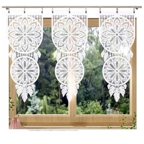 Home Dekorator Weiß Schiebegardinen Küche 60x140cm | Küchengardinen Modern | Scheibengardine aus Spitzenstoff | Fenstergardinen Spitze | Gardine Küchenfenster Traumfänger (1 Stück) von Home Dekorator