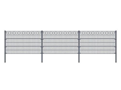 HOME DELUXE - Doppelstabmattenzaun MORATA Anthrazit, Dekor Raute - Länge: 10m Höhe: 120cm Komplett Set - feuerverzinkter Stahl - langlebige Pulverbeschichtung I Gartenzaun, Zaun von Home Deluxe