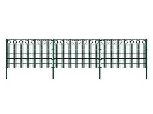 HOME DELUXE - Doppelstabmattenzaun MORATA Grün, Dekor Kreis - Länge: 10m Höhe: 80cm Komplett Set - feuerverzinkter Stahl - langlebige Pulverbeschichtung I Gartenzaun, Zaun von Home Deluxe