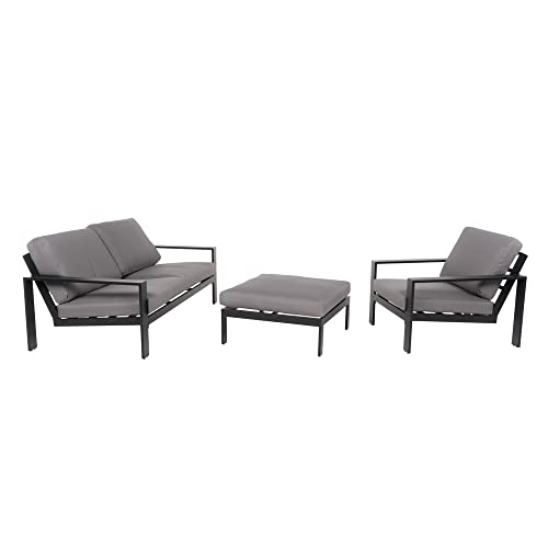 Home Deluxe - Gartenmöbel Set - Rio - Schwarz, Größe: M - bestehend aus 1x Hocker, 1x Sessel 1x Sofa - inkl. Kissen I Gartensitzgruppe Gartenlounge Balkonmöbel von Home Deluxe