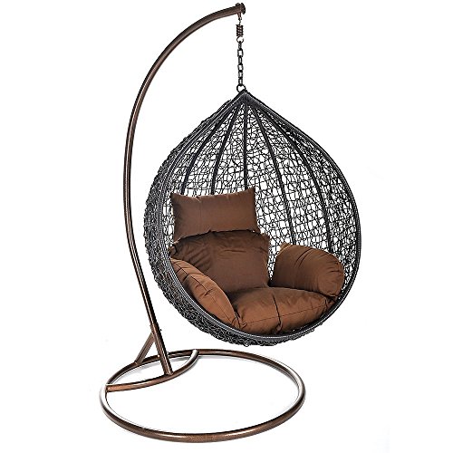 HOME DELUXE - Hängesessel Cielo - Grau, Höhe 200 cm - inkl. Gestell, Sitz- und Rückenkissen I Polyrattan Hängestuhl Gartenschaukel Hängekorb von Home Deluxe