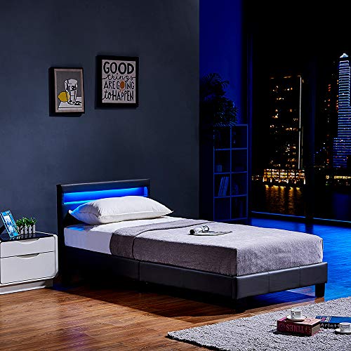 Home Deluxe - LED Bett Astro - Dunkelgrau, 90 x 200 cm - inkl. Matratze und Lattenrost I Polsterbett Design Bett inkl. Beleuchtung von Home Deluxe
