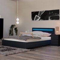 HOME DELUXE - LED Bett NUBE - Dunkelgrau, 140 x 200 cm - inkl. Matratze, Lattenrost und Schubladen I Polsterbett Design Bett inkl. Beleuchtung LED von Home Deluxe