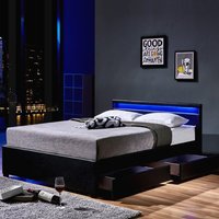 HOME DELUXE LED Bett NUBE mit Schubladen 140 x 200 Schwarz von Home Deluxe