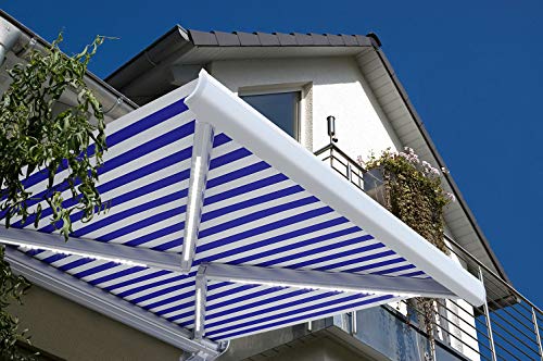 HOME DELUXE - LED Vollkassettenmarkise ELOS - Marineblau-Weiß, 350 x 250 cm - inkl. Wind- und Sonnensensor, Fernbedienung, Handkurbel, Montagematerial I Terrassenüberdachung Sonnenschutz Windschutz von Home Deluxe