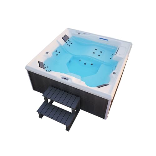 Home Deluxe - Outdoor Whirlpool - Stream Big Plus Treppe und Thermoabdeckung - Maße: 208 x 208 x 88 cm - Inkl. Heizung, 34 Massagedüsen und 4 äußeren Lichtquellen I Außen Whirlpool Spa für 5 Personen von Home Deluxe