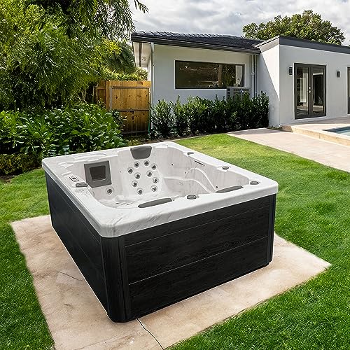 HOME DELUXE - Outdoor Whirlpool - White Marble Pure - Maße: 210 x 160 x 85 cm - Inkl. Heizung, 27 Massagedüsen und 9 Lichtquellen | Außen Whirlpool Spa für 3 Personen von Home Deluxe