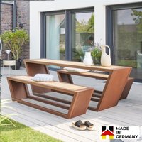 Sitzgarnitur kobon- 240,5 x 76 x 60 cm, Material: Stahl, Sibirische Lärche, 3-Teilig - 1 Tisch, 2 Bänke i Gartenmöbel Sitzgruppe Gartengarnitur von Home Deluxe